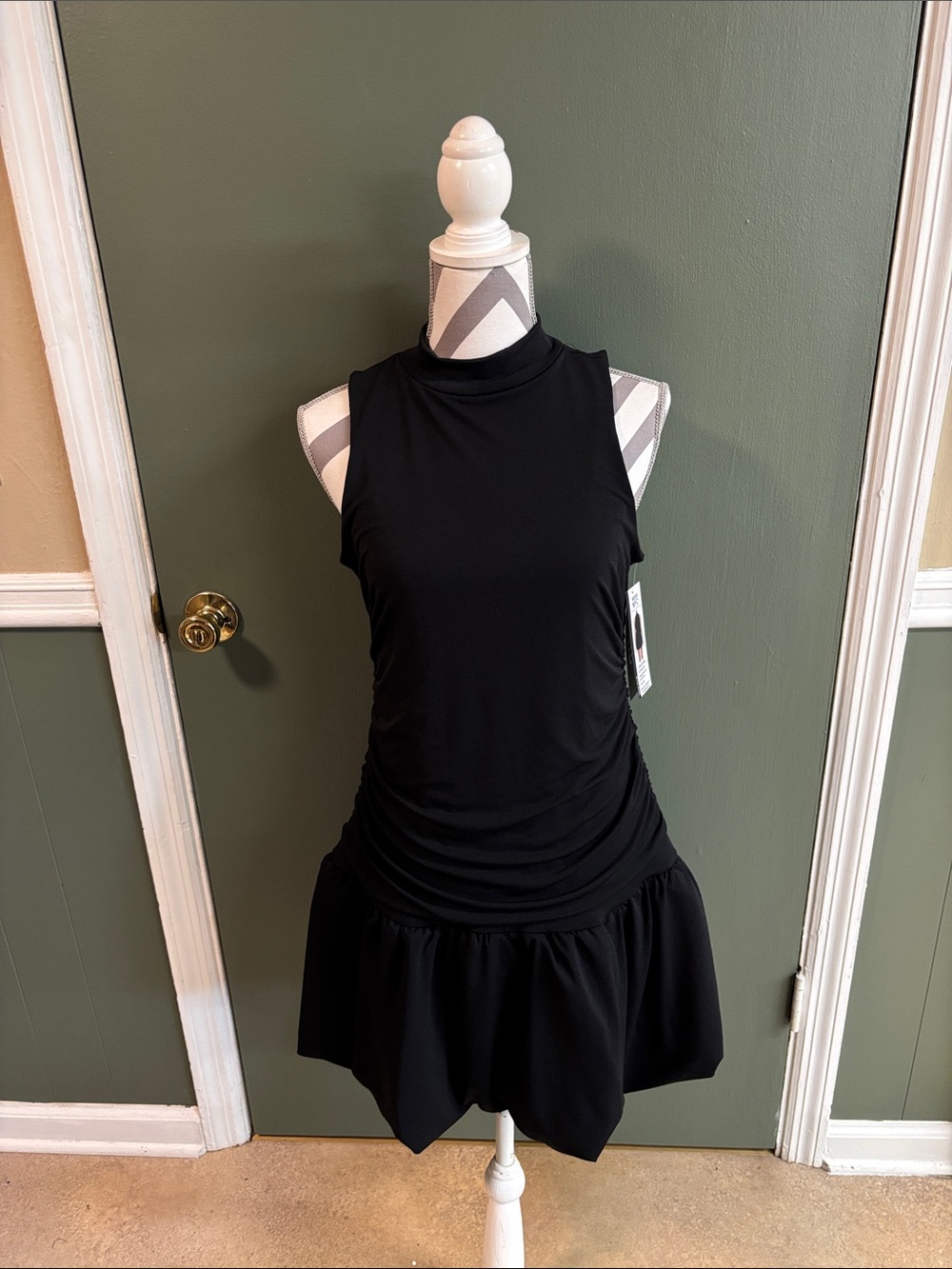 Sleeveless Black Midi Dress with Gathered Waist